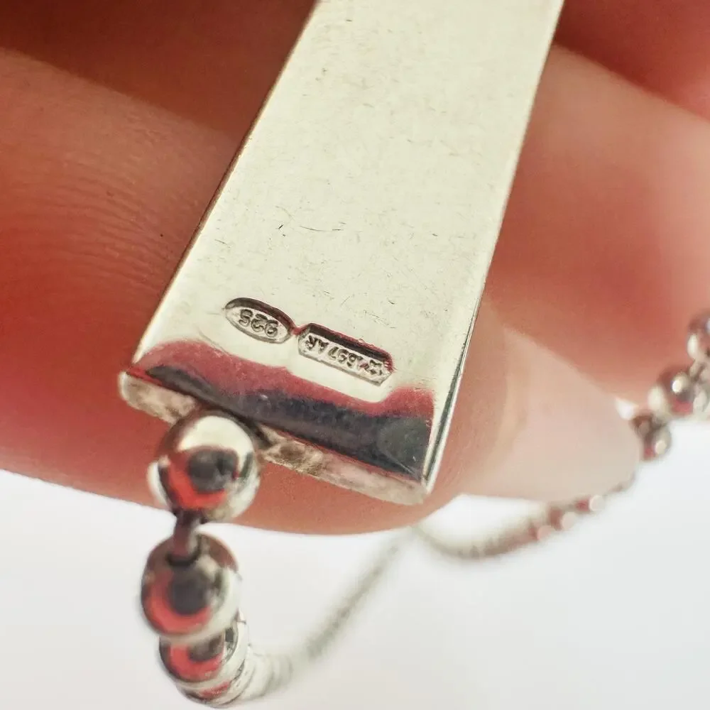 Gucci 925 Sterling Silver Beaded ID Bar Chain Bracelet Made In Italy Designer